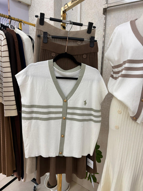 Stripes Sleeveless Cardigan